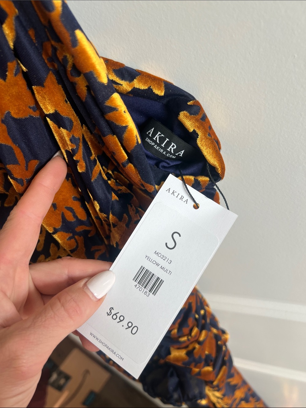AKIRA Gold & Dark Navy Floral Backless Slip Dress - Picture 2 of 8